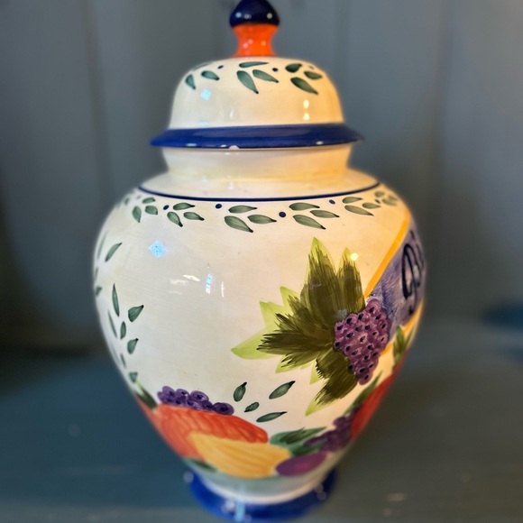 Vintage 13 " Ceramic Biscotti Fruit Design Jar -Vase - Great Condition - Picture 2 of 12